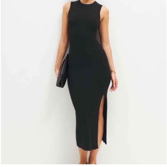 NWOT Reformation Basil Cashmere Sleeveless Sweater Dress in Black Woven Midi XS - Picture 4 of 4